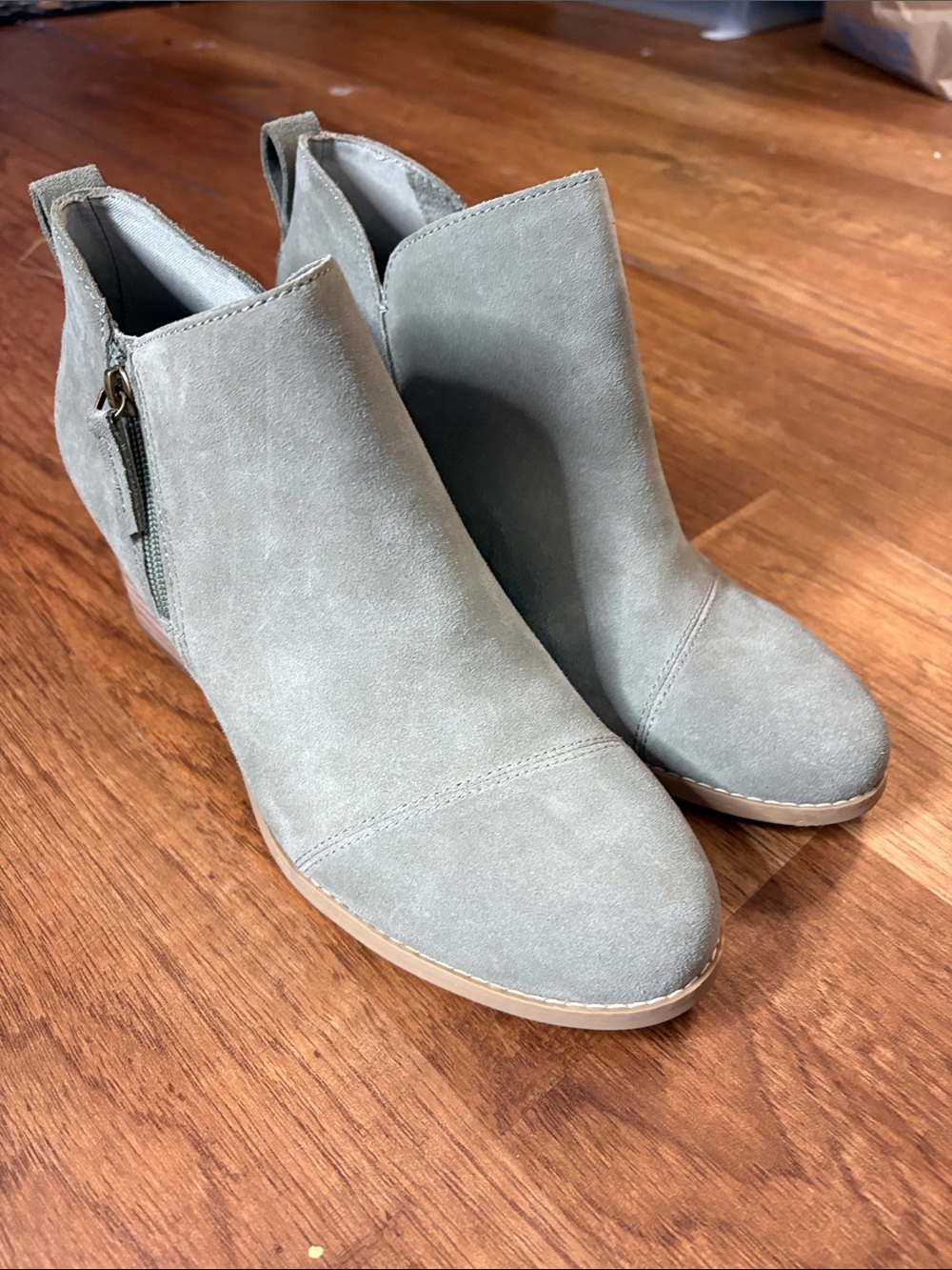 Toms Suede Ankle Booties in Sage Gray